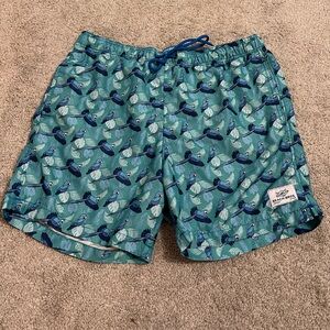 Men’s Beach Bros Blue Tropical Parrot Surf Swim Trunks